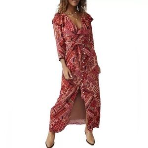 FREE PEOPLE LENNON BUTTON-FRONT MAXI DRESS OB1563474 FLORAL PRIMROSE COMBO SZ XS